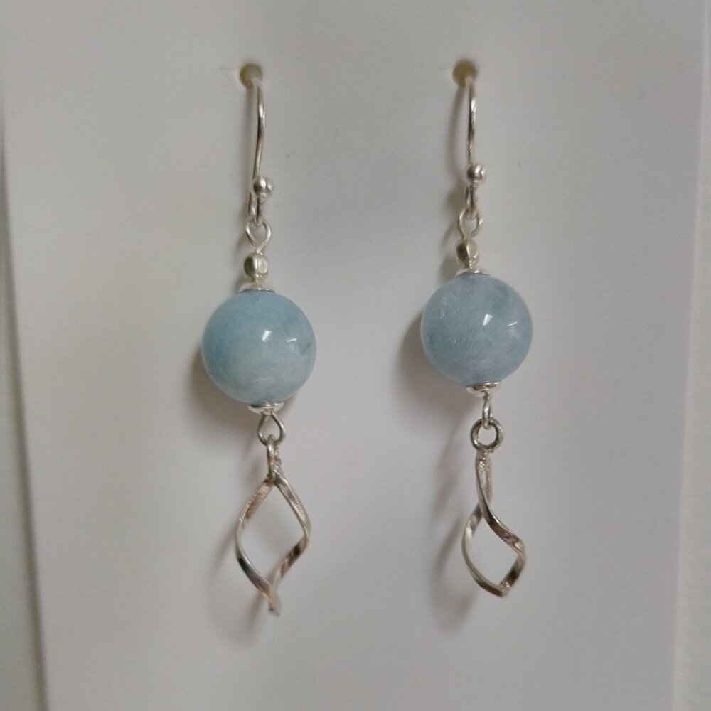 Aquamarine and Sterling Silver Twist Drop Earrings